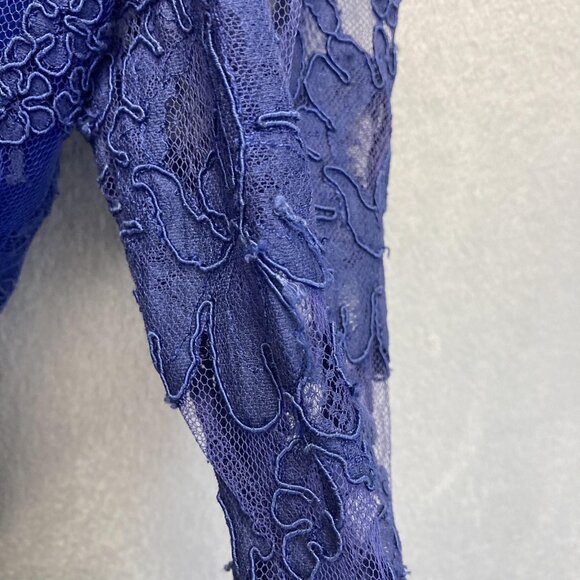 Vintage 80s Handmade Lace Beaded Midi Dress Womens 6 Blue Sequins Suede Regency - Picture 14 of 16